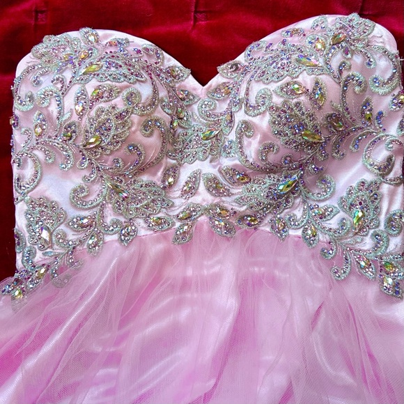 Ethereal Strapless Tulle Fairy Princess Pageant Mini Prom Dress Iridescent Gems - Picture 13 of 16
